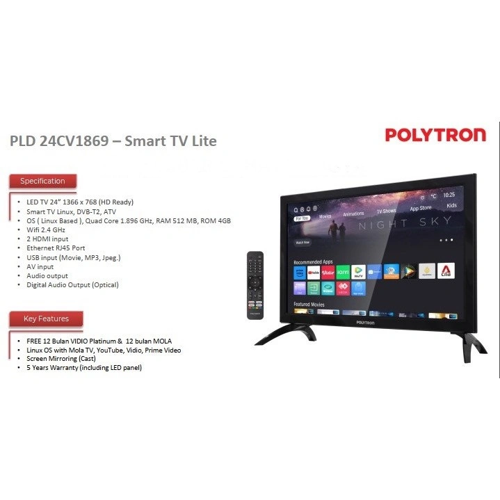 POLYTRON SMART TV 24 24MV1859 24CV1869 24 INCH EASY SMART TERMURAH
