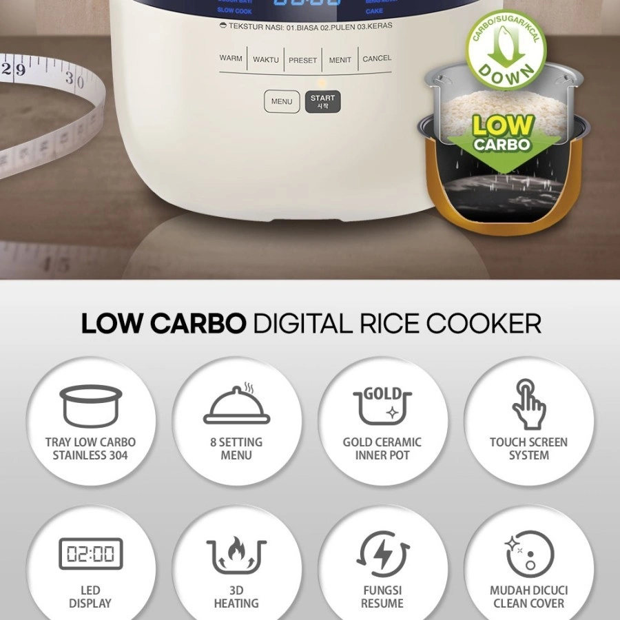 Magic Com YONG MA SMC 8067 Low Carbo / YONGMA Rice Cooker Digital 2L - No Bubble Wrap