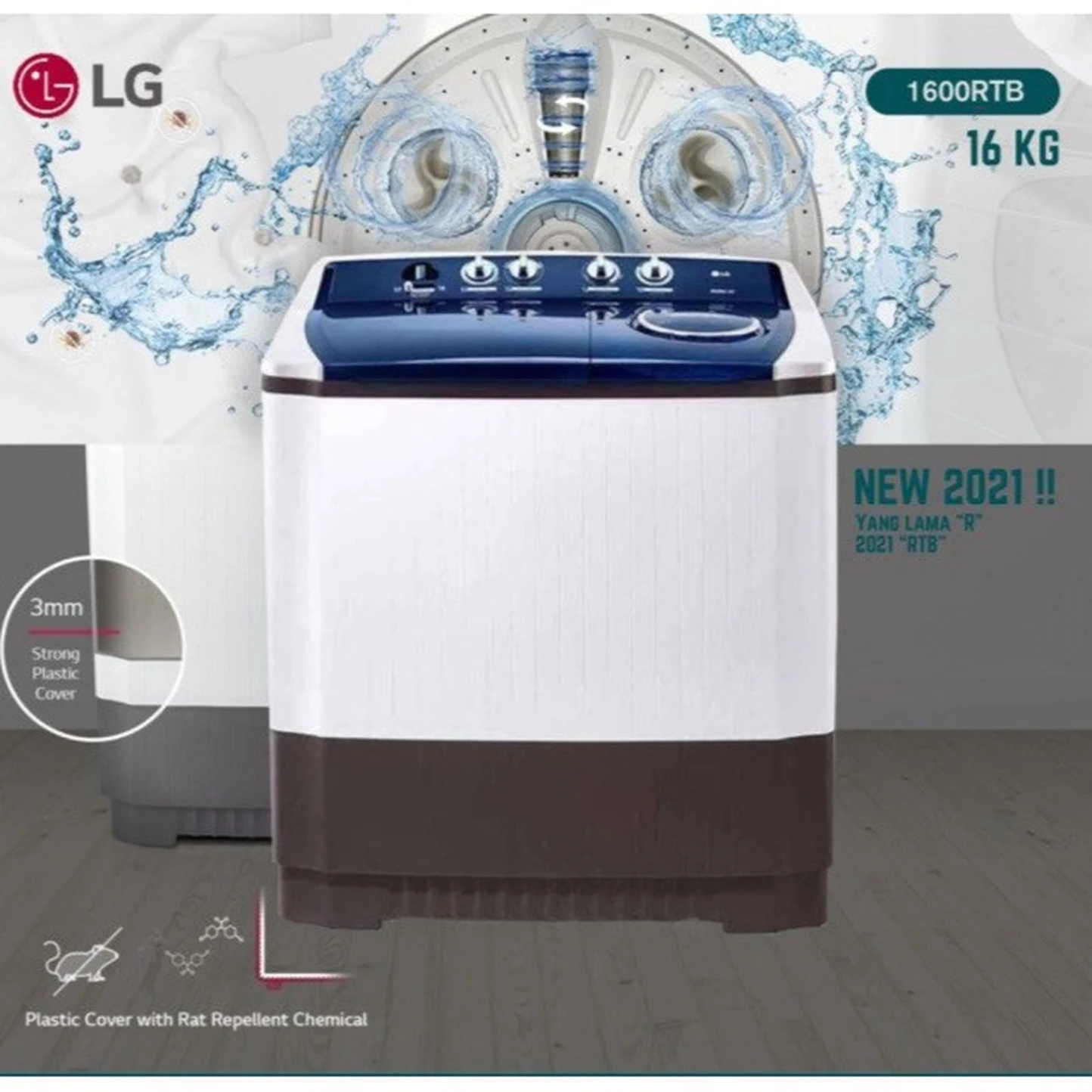 LG MESIN CUCI 16KG MANUAL TWIN TUB P1600 P-1600RTB