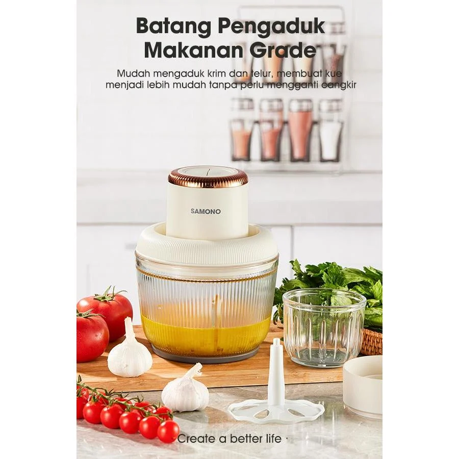 Samono Chopper 2 in 1 2,2L dan 300ml Multifungsi 300 Watt Pengggiling Daging Penghalus Makanan SW-CD300 SWCD300