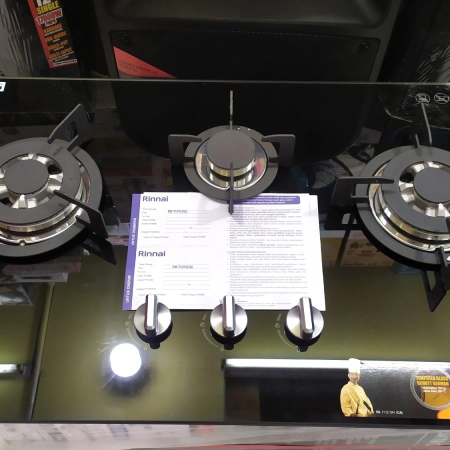 KOMPOR TANAM RINNAI 3 TUNGKU RB-713N GB RB 713N GB BLACK GLASS