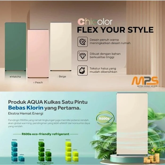 Kulkas AQUA 1 Pintu AQR-D185 (MPE) AQRD 185 (MPE) PEACH