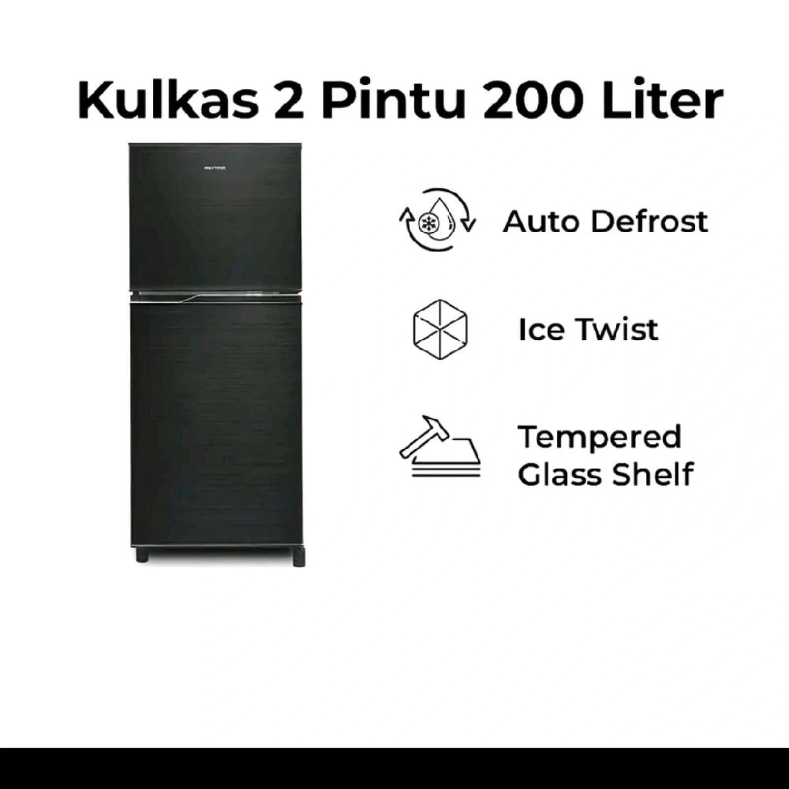 Kulkas POLYTRON PRB-200Y PRB200R Lemari Es 2 Pintu 100w 200 / 166 Liter - PRB-200Y Dark grey