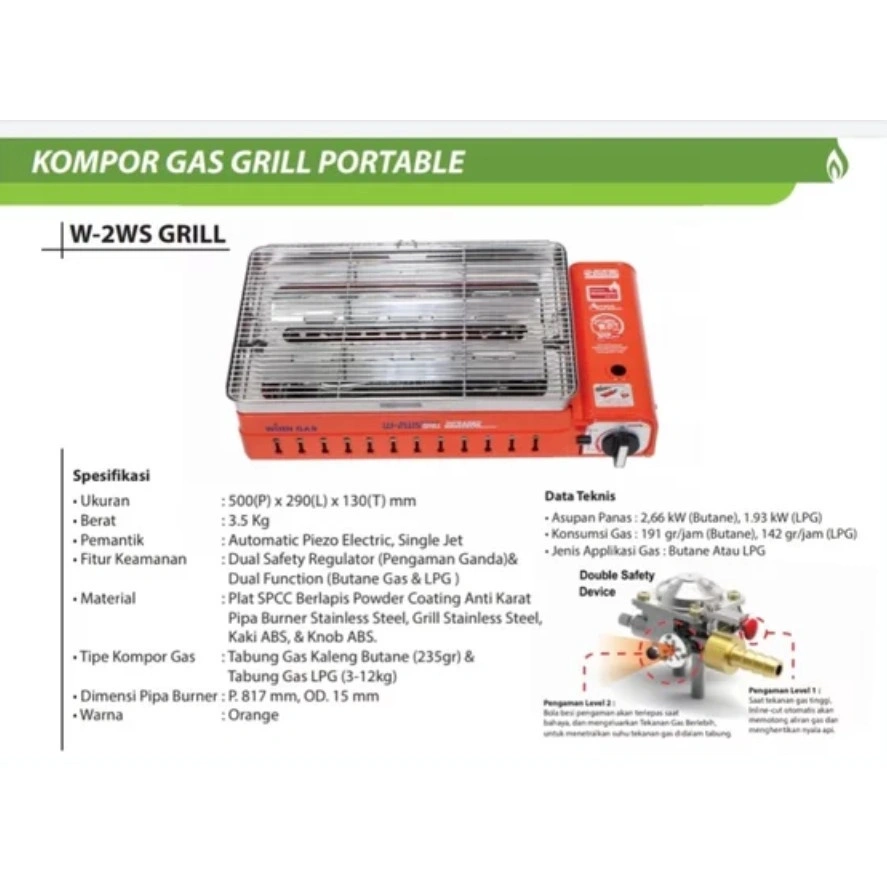 Winn Gas Kompor Portable Grill W 2WS Fungsi grill +BBQ
