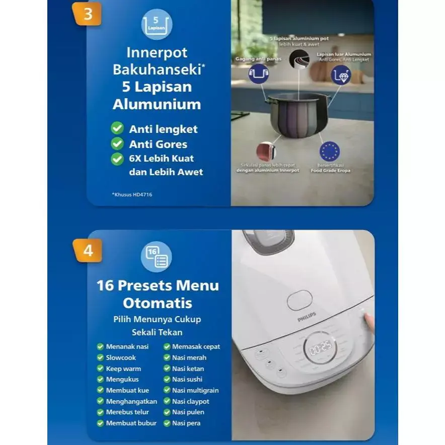 MAGIC COM PHILIPS RICE COOKER DIGITAL HD 4712 HD4712 1,8Liter 12menu 16 menu fresh defense technology bakuhasenki