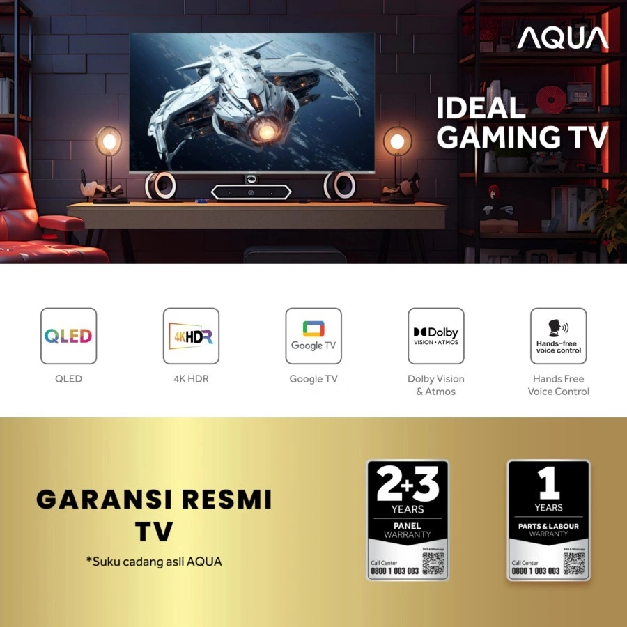 AQUA TV AQT75P751UX UHD 4K HQLED 75 INCH DOLBY VISION ATMOS GOOGLE TV