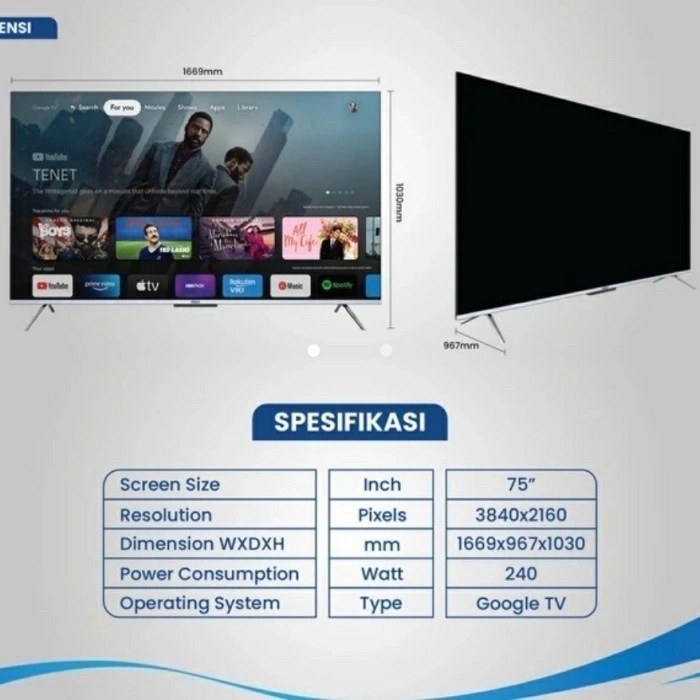 AQUA TV AQT75P751UX UHD 4K HQLED 75 INCH DOLBY VISION ATMOS GOOGLE TV