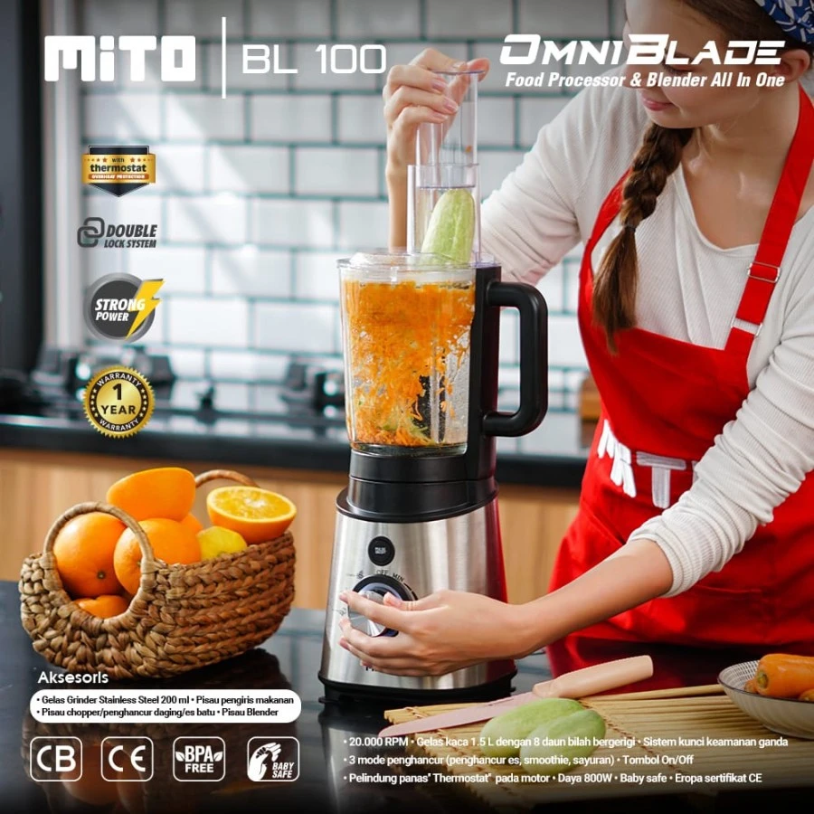 BLENDER ALL IN ONE 1.5 L FOOD PROCESSOR MITO BL 100 BL100 BL-100 omni blade