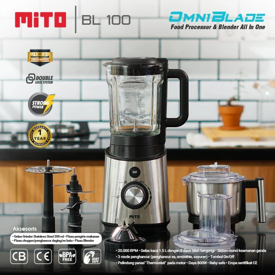 BLENDER ALL IN ONE 1.5 L FOOD PROCESSOR MITO BL 100 BL100 BL-100 omni blade